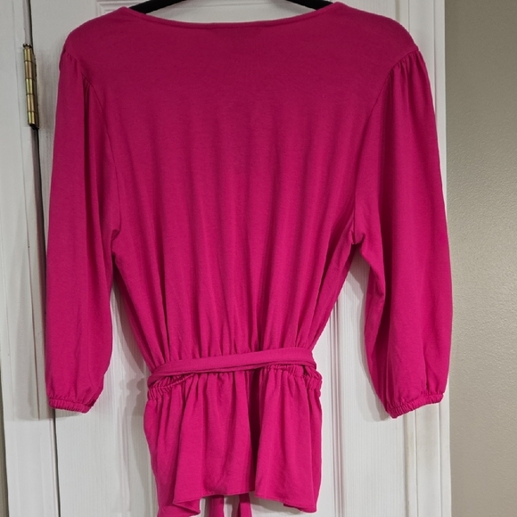 Lauren Ralph Lauren Hot Pink Faux Wrap Jersey Knit Peplum 3/4 Sleeve Top‎ - Picture 8 of 14